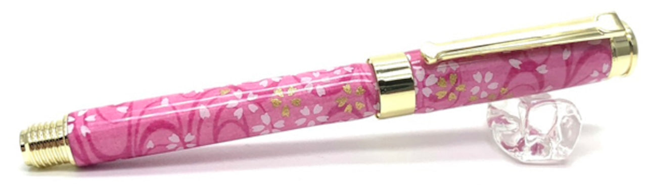 美濃和紙 友禅柄 万年筆 小桜と流水 /桃色 TWM2401 コンバータ付き