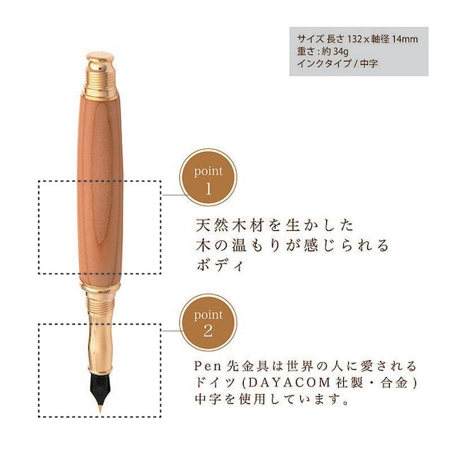 高級銘木材を活かした 万年筆 胡桃 /ウォルナット TWM18203 コンバータ付き