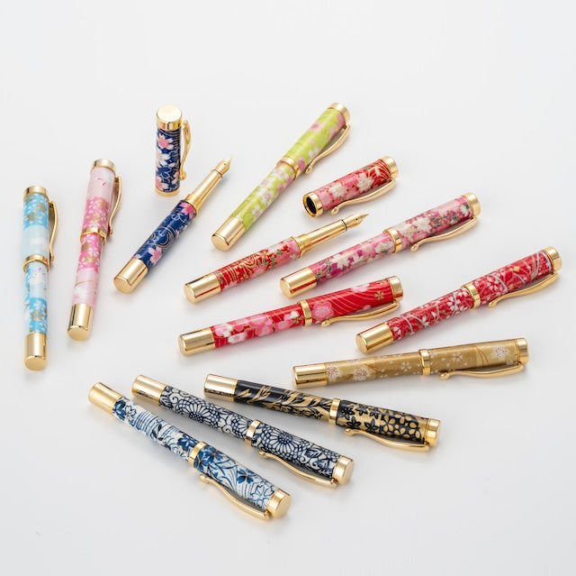 美濃和紙 友禅柄 万年筆 月光 /秋の七草 TWM1815 bk コンバータ付