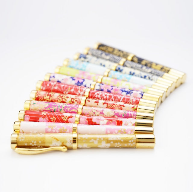 美濃和紙 友禅柄 万年筆 月光 /秋の七草 TWM1815 bk コンバータ付