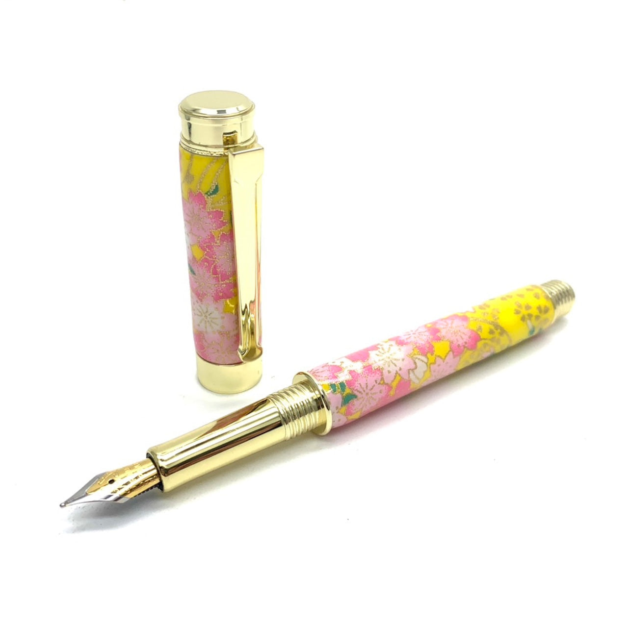 美濃和紙 友禅柄 万年筆 桜と菜の花 /黄色 TWM2405 コンバータ付