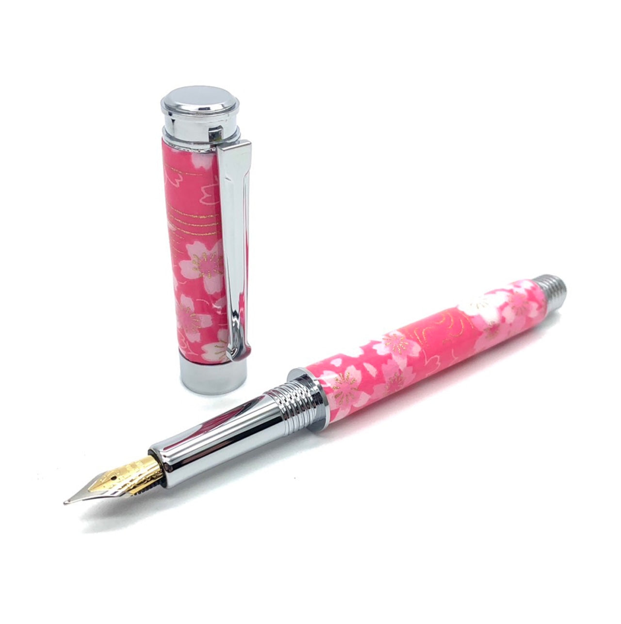 美濃和紙 友禅柄 万年筆 桜と流水 /濃桃色 TWM2406 コンバータ付