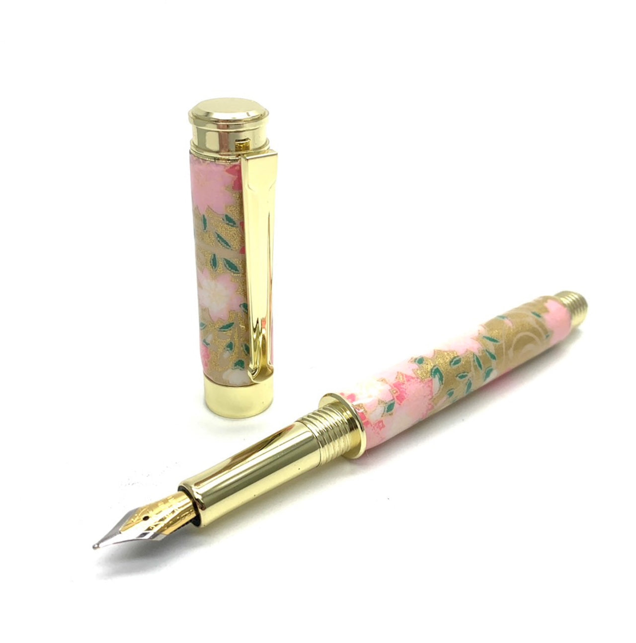 美濃和紙 友禅柄 万年筆 金箔桃桜 /桃金 TWM2402 コンバータ付き