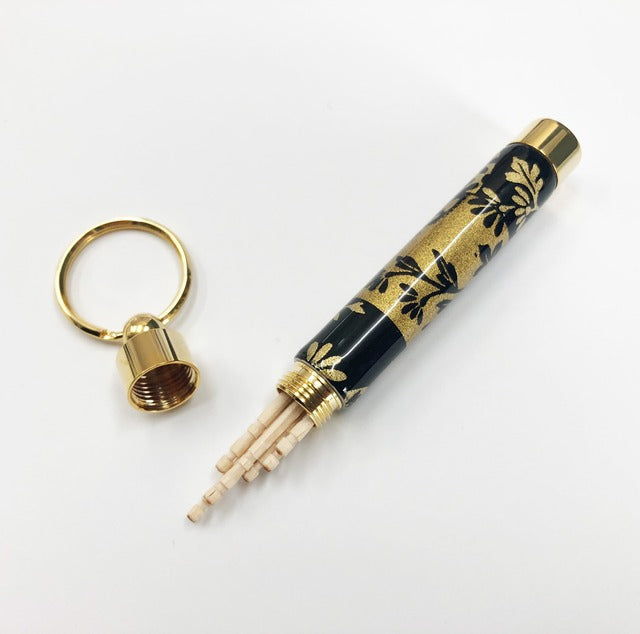 Traditional Mino Washi Yuzen Pattern Toothpick Holder/Toothpick Moonlight/Autumn Seven Herbs TM1605TM Black x Gold