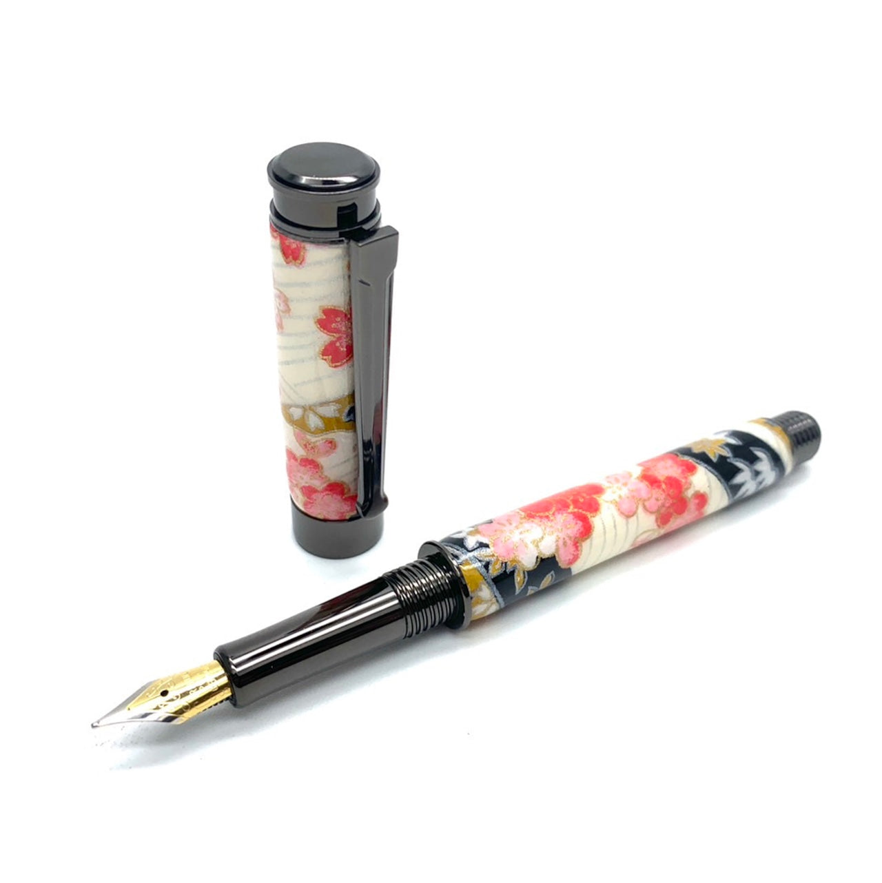 美濃和紙 友禅柄 万年筆 曙桜 /白紺 TWM2408 コンバータ付