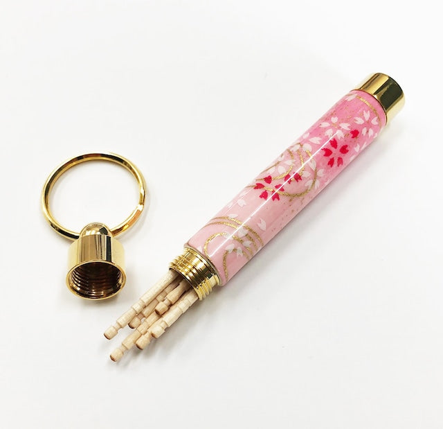 Traditional Mino Washi, Yuzen pattern, toothpick holder / toothpick, cherry blossom and running water TM1901TM Peach