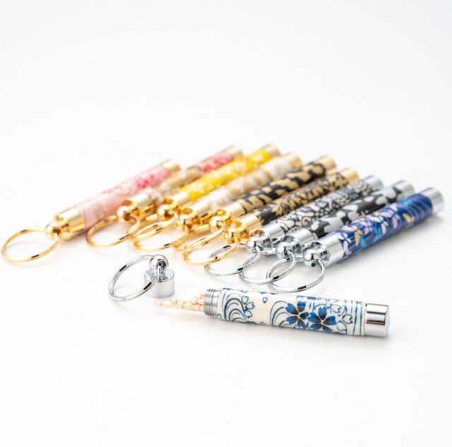 Traditional Mino Washi Yuzen Pattern Toothpick Holder/Toothpick Moonlight/Autumn Seven Herbs TM1800TM White x Gold
