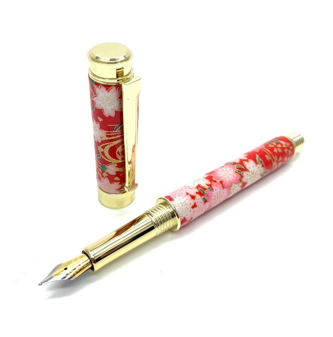 美濃和紙 友禅柄 万年筆 しだれ桜 /赤色 TWM1602 コンバータ付
