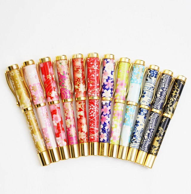 美濃和紙 友禅柄 万年筆 月光 /秋の七草 TWM1815 bk コンバータ付