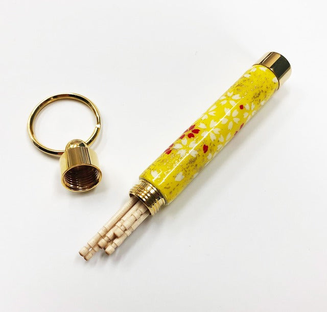 Traditional Mino Washi, Yuzen pattern, toothpick holder / toothpick, small cherry blossom and gold leaf TM1902, yellow