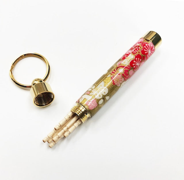 Traditional Mino Washi Yuzen Pattern Toothpick Holder/Toothpick Plum and Running Water TM1904 Red