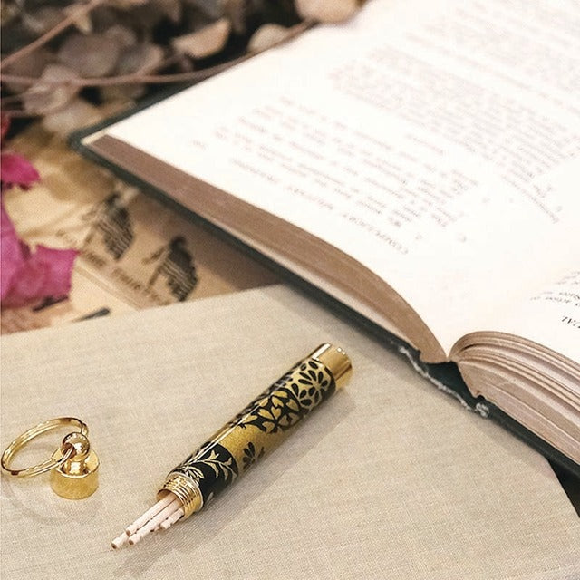 Traditional Mino Washi Yuzen Pattern Toothpick Holder/Toothpick Moonlight/Autumn Seven Herbs TM1605TM Black x Gold