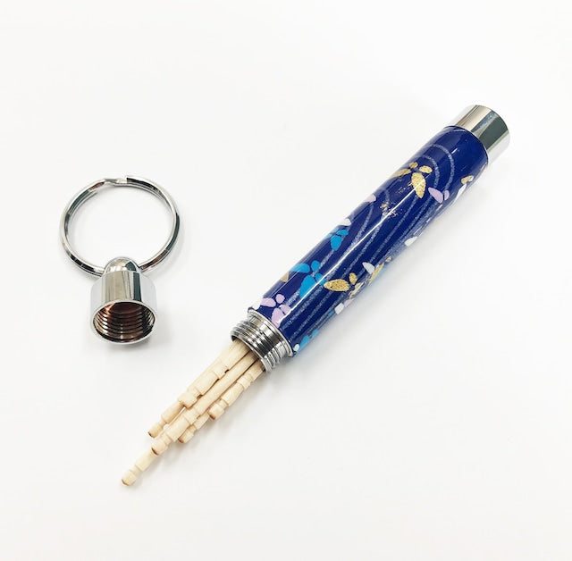 Traditional Mino Washi Yuzen Pattern Toothpick Holder/Toothpick Butterfly and Flowing Water TM1903 Navy Blue