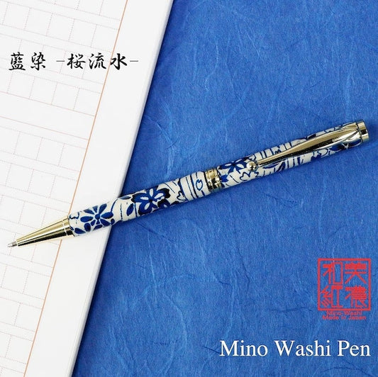 Mino Washi Ball Pen Indigo Dyed Running Water Cherry Blossom/Sakura TM-1811 nv CROSS type