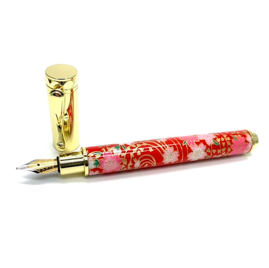 Miyabina Mino Washi Yuzen Pattern Magnet Cap Fountain Pen Weeping Cherry Blossom/Red TWM2302