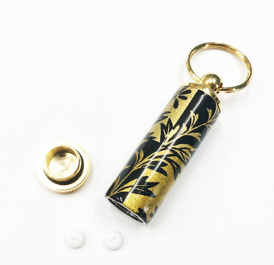 Mino Japanese paper with elegant traditional beauty Yuzen pattern pill case/medicine case Moonlight/Autumn seven herbs TM1605 Black x gold
