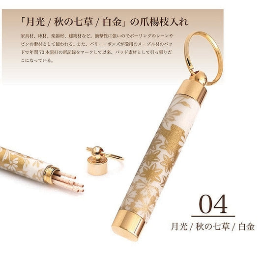 Traditional Mino Washi Yuzen Pattern Toothpick Holder/Toothpick Moonlight/Autumn Seven Herbs TM1800TM White x Gold