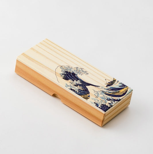 &quot;Nagarasugi&quot; wooden box pencil case/Fuji and waves MP-202