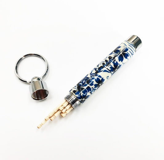 Traditional Mino Washi Yuzen Pattern Toothpick Holder/Toothpick Indigo Dyed/Flowing Cherry Blossom TM1811TM White x Navy Blue