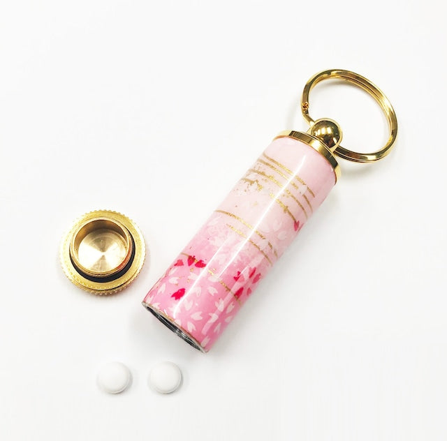 雅な伝統美の美濃和紙 友禅柄ピルケース /薬入れ 桜と流水 TM1901 桃色