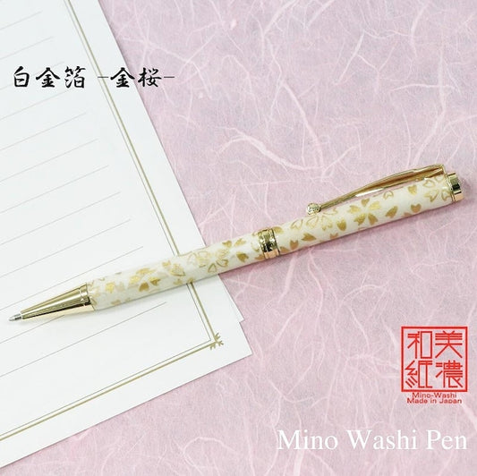 Mino Washi Ball Pen Platinum Leaf Cherry Blossom/Sakura TM-1801 wh CROSS type
