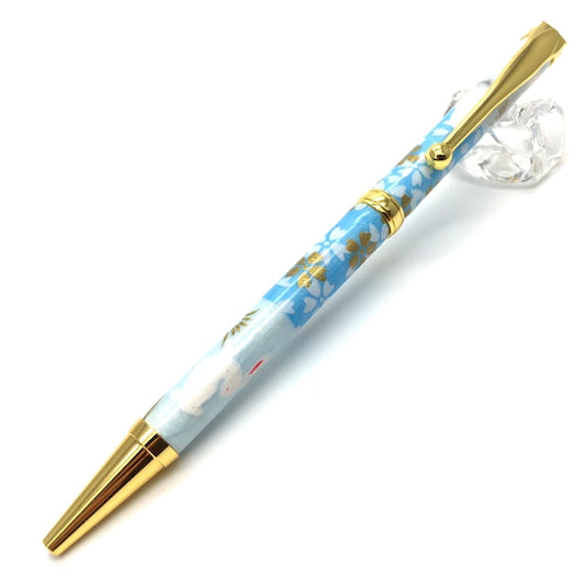 Mino Washi Ball Pen Rabbit Ichimatsu/Light Blue TM-1600 sq CROSS type