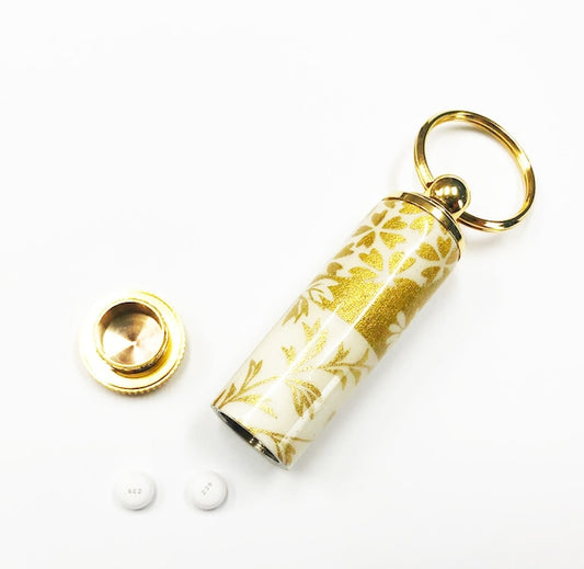 Mino Japanese paper with elegant traditional beauty Yuzen pattern pill case/Medicine case Moonlight/Autumn seven herbs TM1800 White x Gold